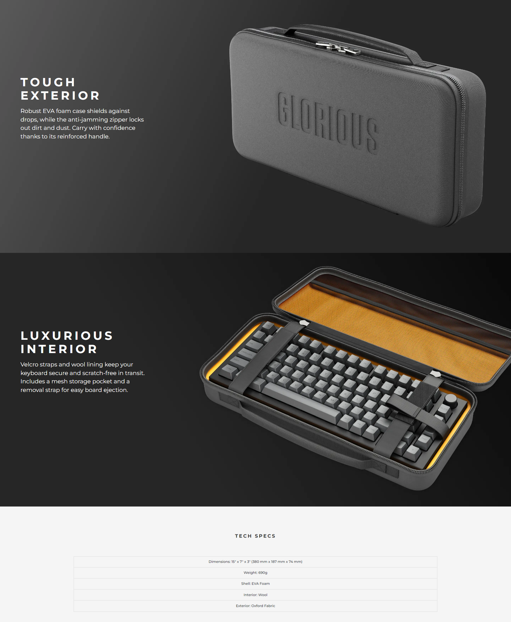 A large marketing image providing additional information about the product Glorious Keyboard Carrying Case - Additional alt info not provided